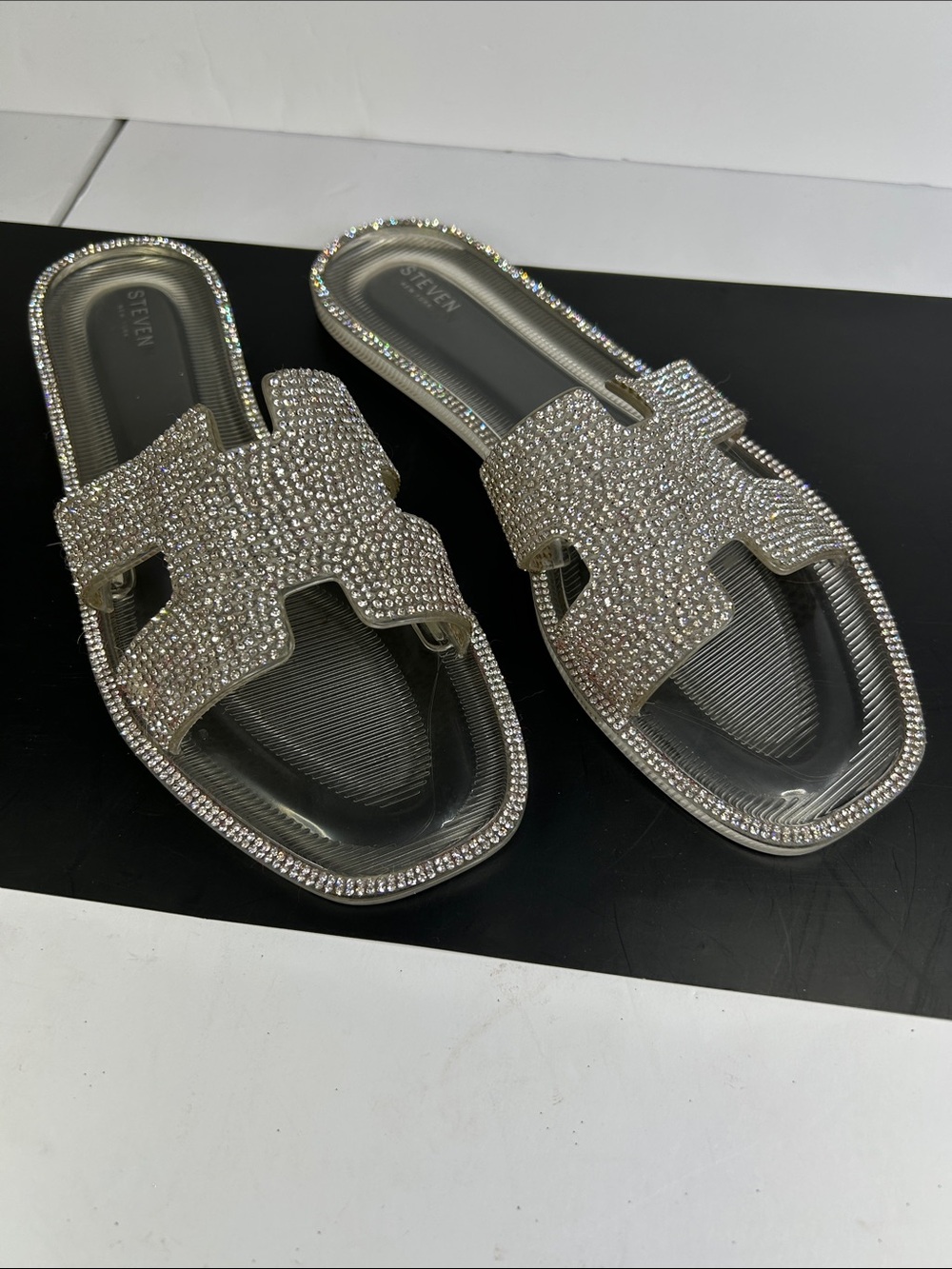 Steven NY clear jelly slides size 8 bling rhinestones
